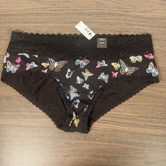 Torrid Butterfly Lace Cheeky Panties – Black Multicolor Print Underwear - Picture 1 of 3